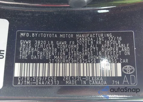 2017 Toyota Corolla Se from USA, damaged, VIN 2T1BURHE9HC825456